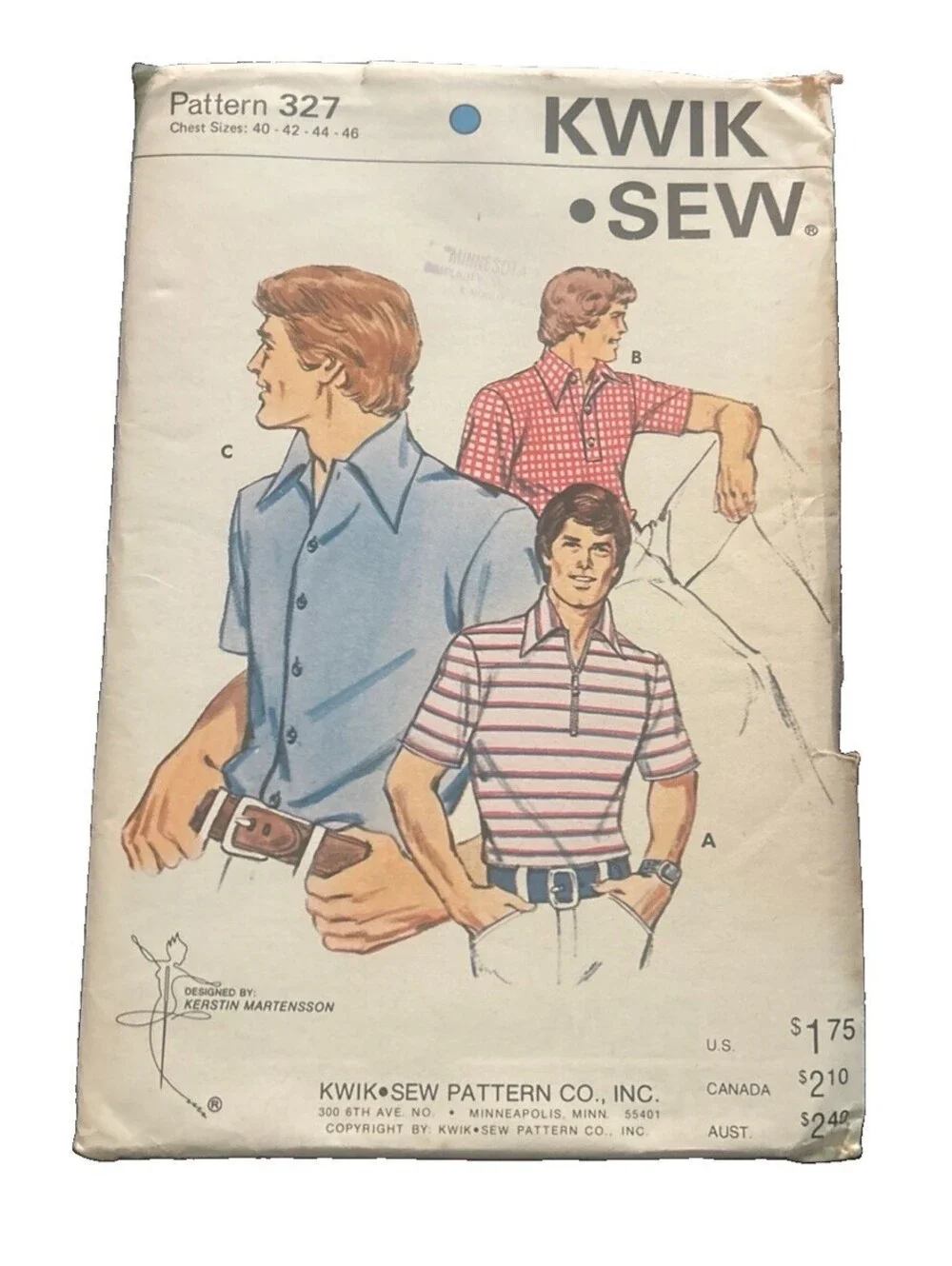 Vintage Kwik Sew 327 Mens 40-42-44-46 SPORT SHIRT 3 Styles Stretch Knit Pattern